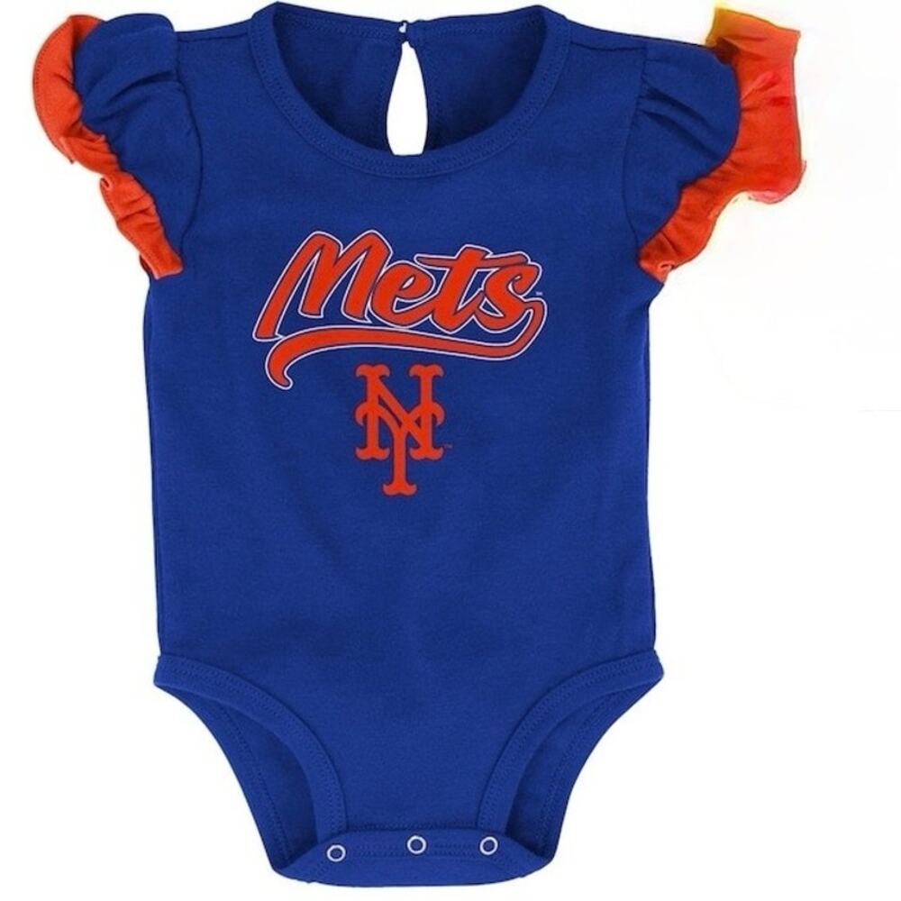 Newborn Infant Royal Blue Orange New York Mets onesie Bodysuit sz 0/3 month mlb